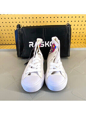 RASKOL White High Top Canvas Lace Up Graphic Print Rubber Sole Sneakers UNISEX